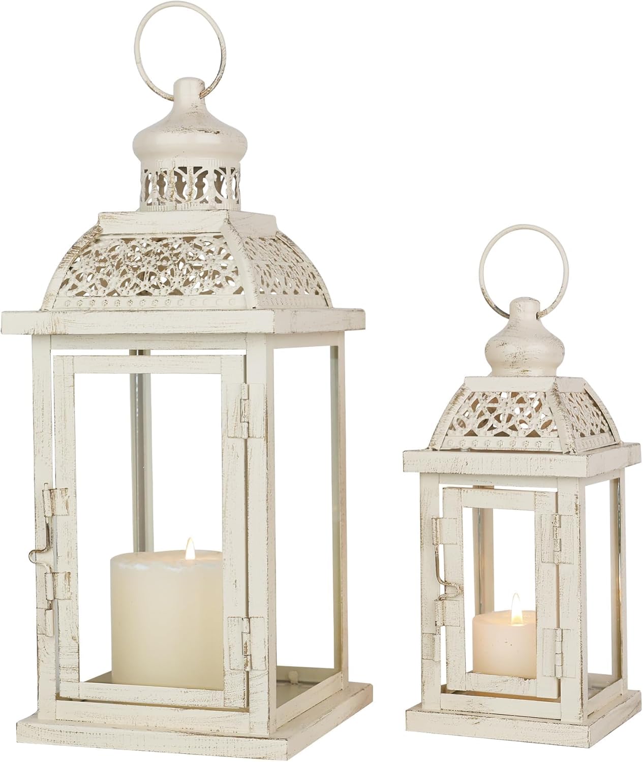 **DECORKEY Large Metal Lantern Set - Vintage Candle Holders for Indoor & Outdoor Decor | 14" & 10" Sizes**