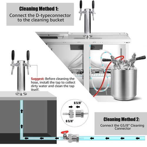 Upgraded Adjustable Beer Tap Tower 3" Dual Tap Kegerator Tower Beer Tower Dispenser, Flow Control Self-Closing Beer Faucet with Pre-Assembled Keg Lines Kegerator Parts Kits