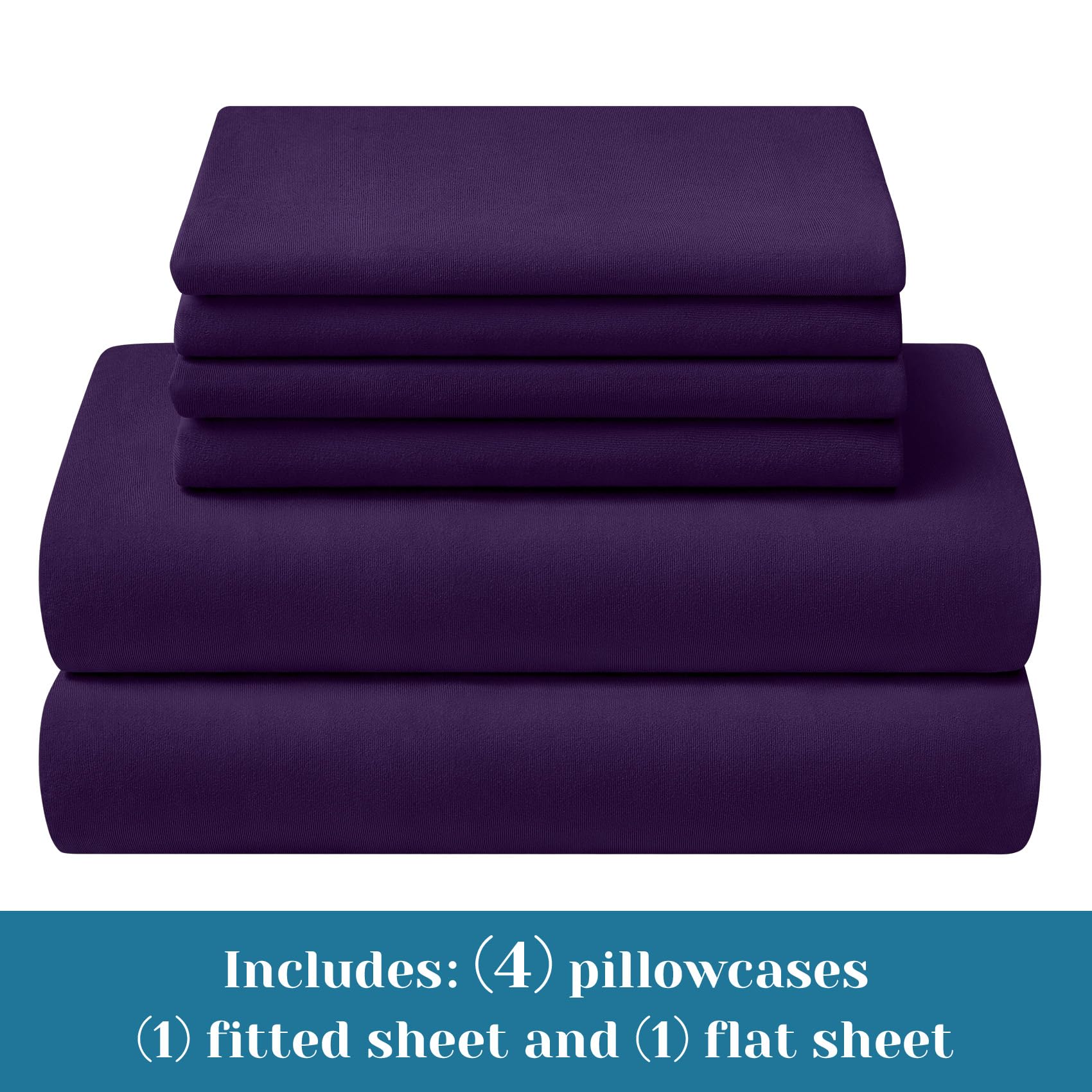 BYSURE 6 Pieces Non-Slip Super Soft Bed Sheet Set(Queen, Purple), Wrinkle-Free and T-Shirt-Like Spandex Blend Sheets with 18-inch Deep Pocket, 4-Way Soft Stretch Bed Sheets