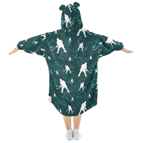 Sletend Hockey Players Wearable Blankets for Kids,Hoodie Blankets Sweatshirt Super Soft Warm Cozy Oversized Blanket Hoodie with Pocket,Small