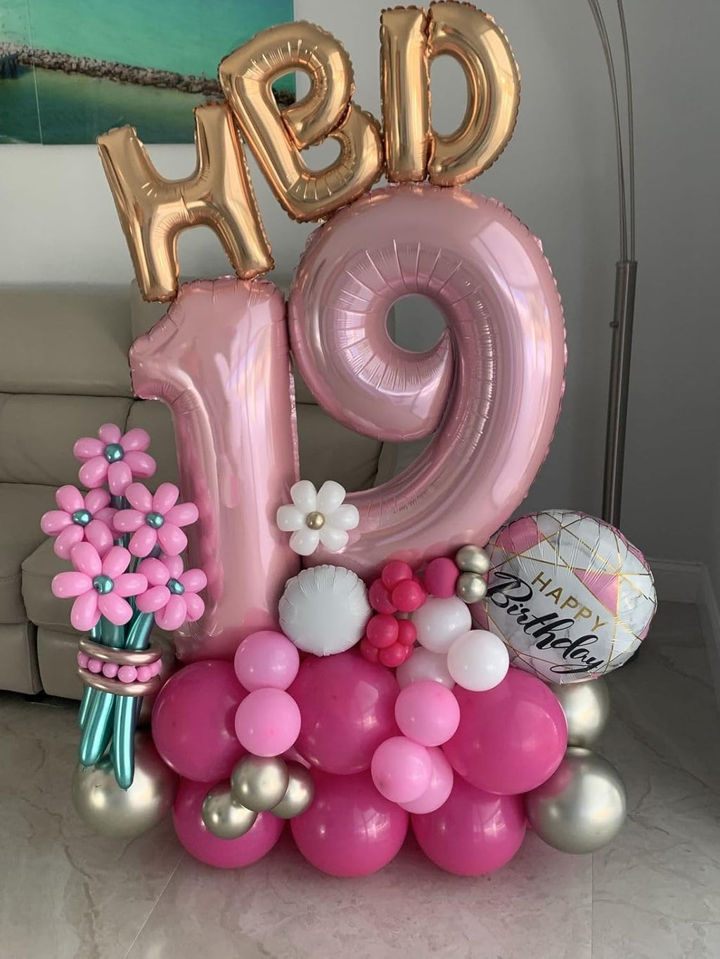 Skiennix 40-Inch Pastel Pink Number 19 Balloons - Perfect Birthday Decoration for Men & Women