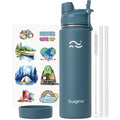 Swigina Insulated Water Bottle with Silicone Boot (36hrs Cold/18hrs Hot) - DIY Stickers, Leakproof, BPA Free, 24 oz [2-IN-1 LID]