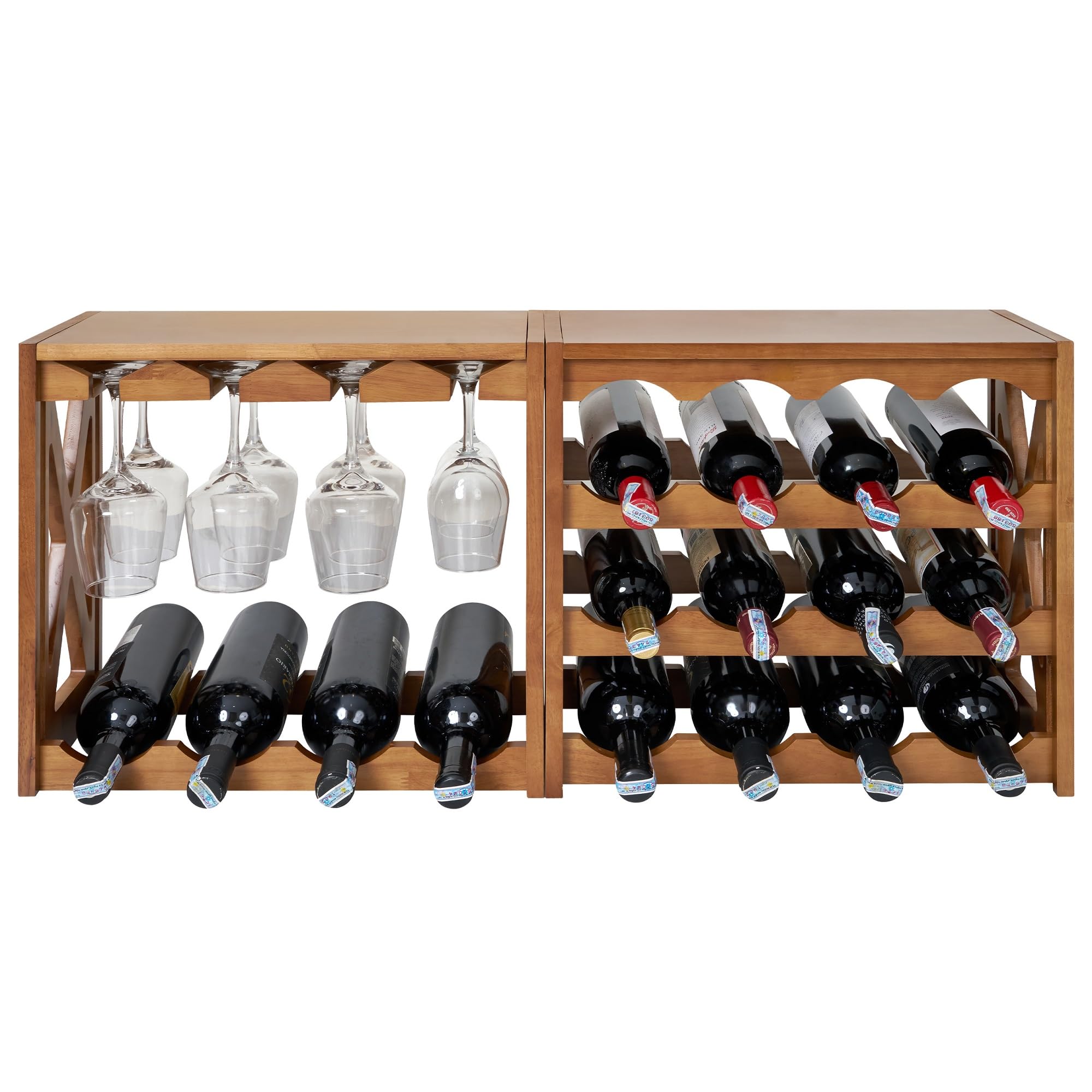Wine Rack, Wine Racks Free Standing Floor, Wine Racks Countertop Display Rack with Table Top, Wine Glass Holder for 8 -12 Wine Glasses, Wine Bottle Holder for Kitchen Dining Room Bar (28 bottles)