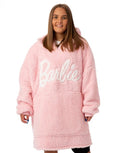 Barbie Womens Wearable Hooded Blanket | Ladies Embroidered Classic Logo Fleece Hoodie in Pink | Cozy Doll Fashion Pullover