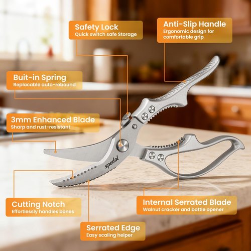 SPEDOL Kitchen Scissors Food Cutting: Heavy Duty Poultry Meat Shears - Stainless Steel All Purpose for Home Cooking & Restaurant