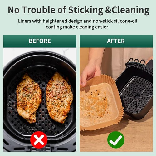 Air Fryer Liners | 150 PCS Non-Stick Parchment Paper for 5-8QT Air Fryers - Oil-Proof 8 Inch Square