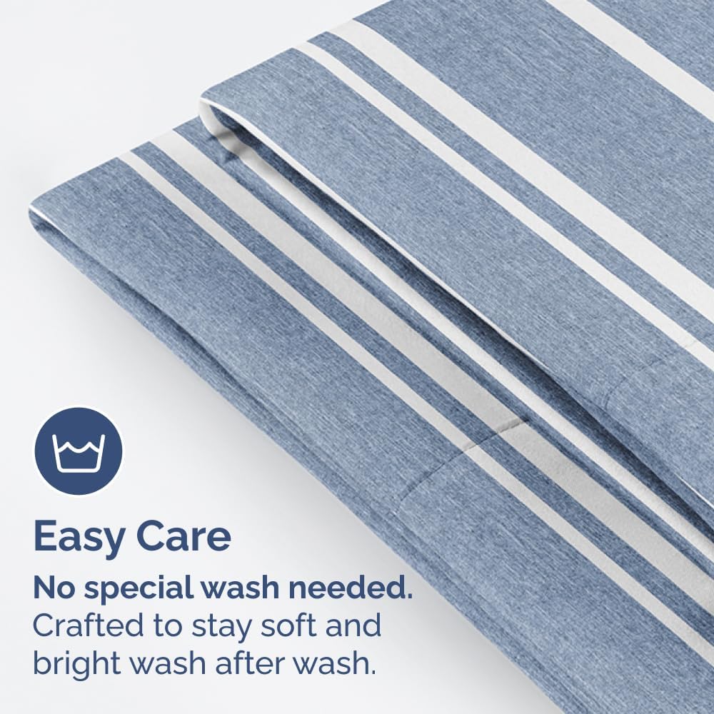 Standard Pillow Cases Set of 4 - Soft Hotel Quality Covers for Cozy Bedding | Machine Washable Blue Stripes
