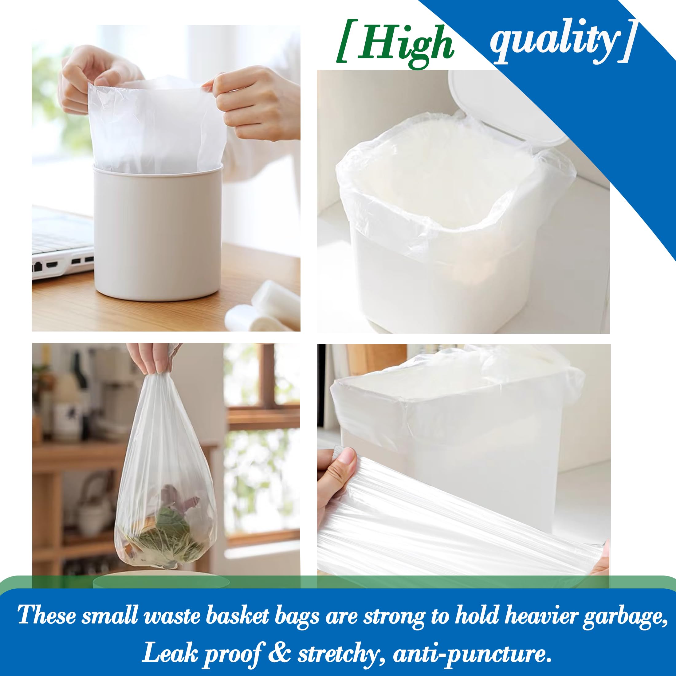 0.5 Gallon 350 pcs Mini Clear Trash Bags, Tiny Strong Garbage Bags,Small Plastic Bags for Desktop Trash Bin, Tiny Bathroom Trash Can Bin Liners,Mini Bags for Waste Basket Liner,Fit 2 Liters-Clear