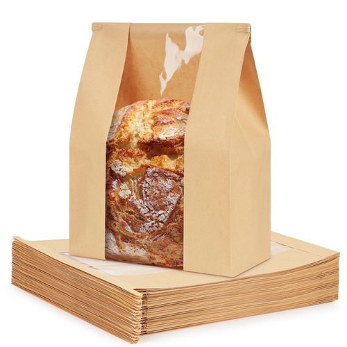 200 Pack Paper Bread Bags with Tin Tie Tab for Homemade Bread, Large Bakery Bag with Window Round Sourdough Loaf Bags for Bake Sale and Gift Giving (8.3x3.5×13 Inches)