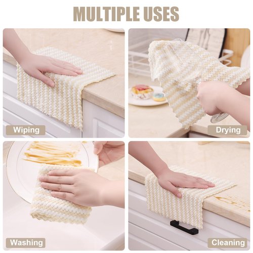 Homaxy 12 Pack Kitchen Dish Cloths, Ultra Soft and Absorbent Dish Towels, Reusable Fast Drying Microfiber Cleaning Cloth, Coral Velvet Wave Design No-lint, 10 x 10 inches, Beige