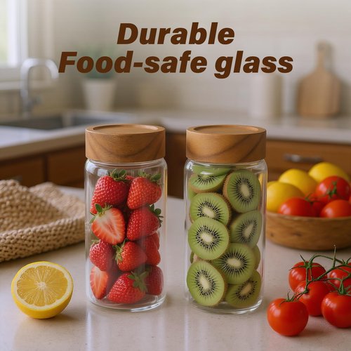 Zoaiirte 6 -Piece 13 fl oz Food-Grade Glass Mason Jars with Acacia Wood Lids, Sealable Waterproof, Transparent Easily Stackable for Overnight Oats, Spice Storage & Snack Organizing