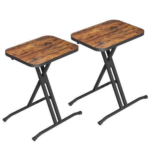 Kitstorack Set of 2 No-Assembly Folding Table, TV Trays with Rounded Metal Edges, Extra Tall and Large Snack Sofa Side End Table for Eating on Couch or Bed, Portable Dinner and Laptop Table, Brown