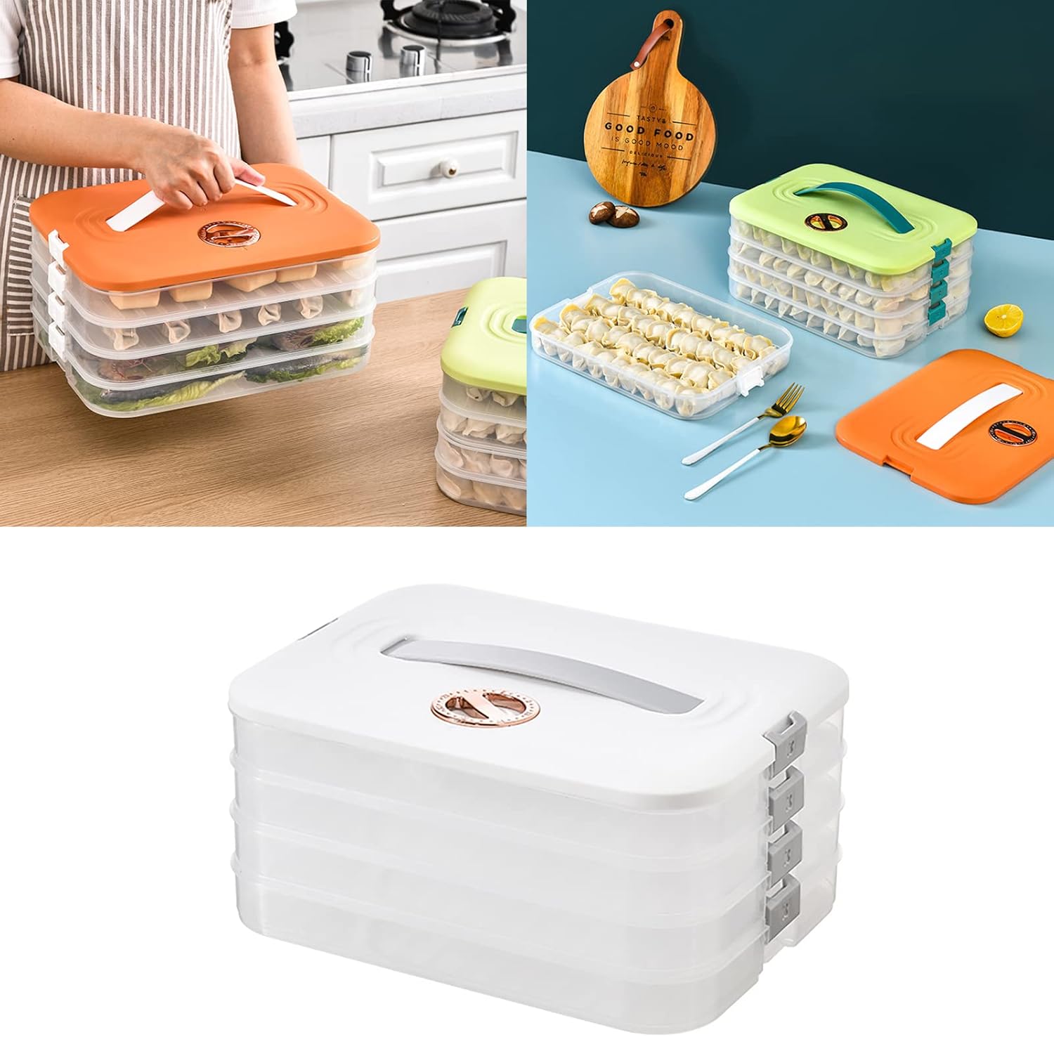 Skiennix 4-Layer Food Storage Containers - Stackable & Airtight Dumpling Storage Box