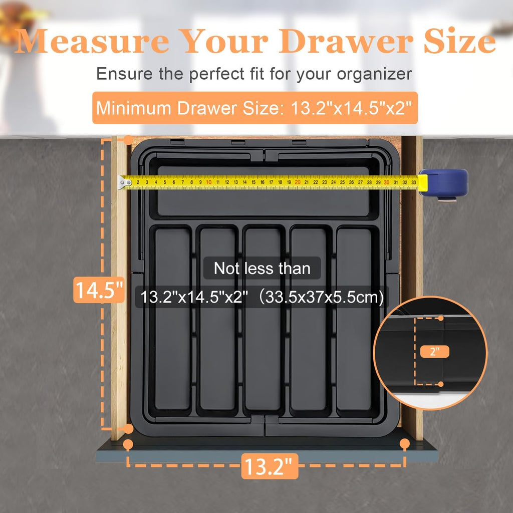 Spaclear Expandable Silverware Organizer - Adjustable BPA-Free Cutlery Tray for Kitchen | Black, 6-9 Slots