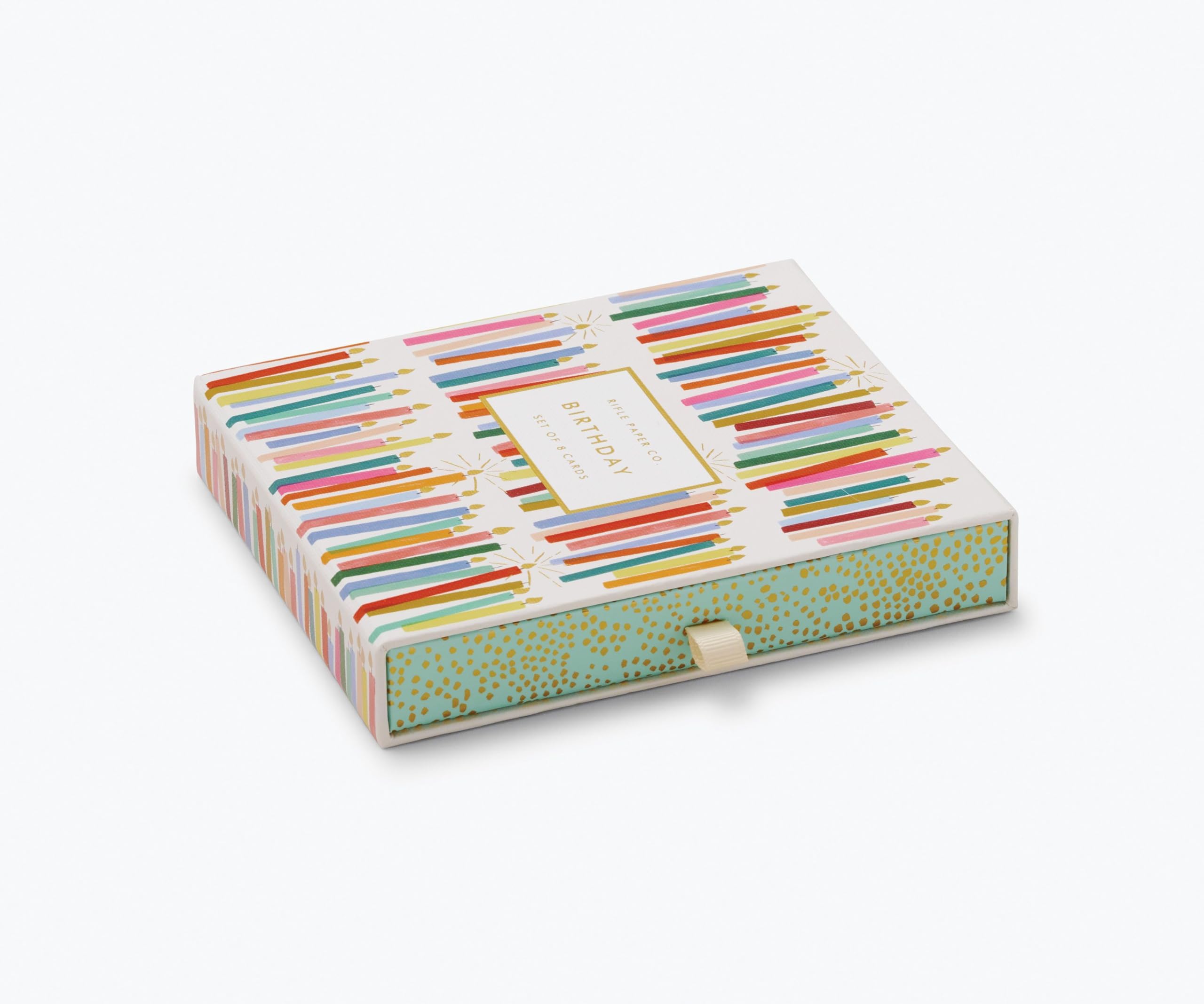 RIFLE PAPER CO. Birthday Candles Keepsake Card Boxed Set of 8, 4.25" L x 5.5" W Blank Interior Lets Your Thoughtful Handwritten Note Take Center Stage, Artisanally Crafted in the USA