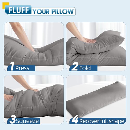 MAGIC ELEPHANT Body Pillow, Memory Foam Body Pillow for Adults, Long Pillow for Bed and Sleeping, Full Long Bed Pillow Insert with Cover (Grey, 20x54 Inch)