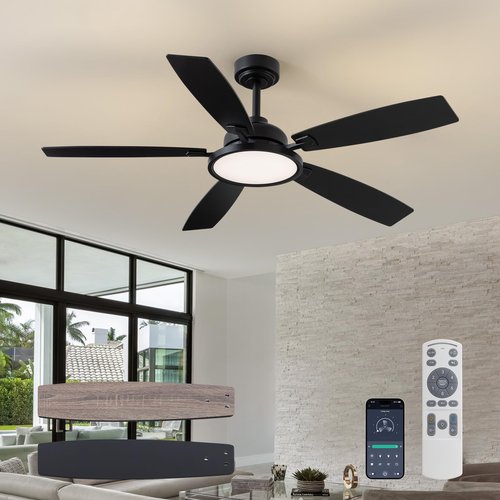 SPACORA 52 Inch Ceiling Fans with Lights, Black Ceiling Fan with Light and Remote Control, 3CCT, Dimmable, Noiseless, DC Reversible Motor, Indoor/Outdoor Ceiling Fan for Bedroom, Living Room, Patio