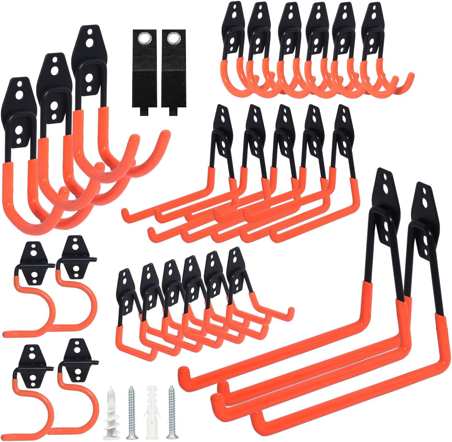 Steel Heavy Duty Garage Hooks by [Brand Name] - 28 Pack Anti-Slip Wall Mount Organizer for Bikes, Ladders & Tools | Orange