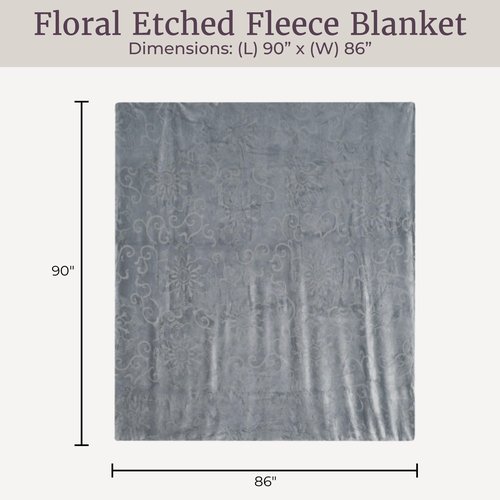 Lavish Home Floral Etched Fleece Blanket with Sherpa-F/Q-Grey