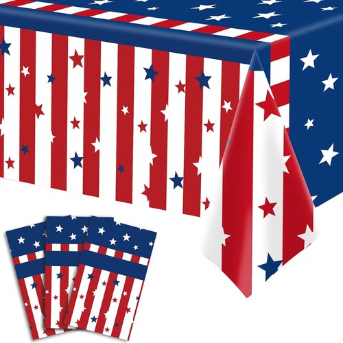 American Flag Tablecloth | 3-Piece Disposable 54 x 108 Inch Stars and Stripes Design for Patriotic Events