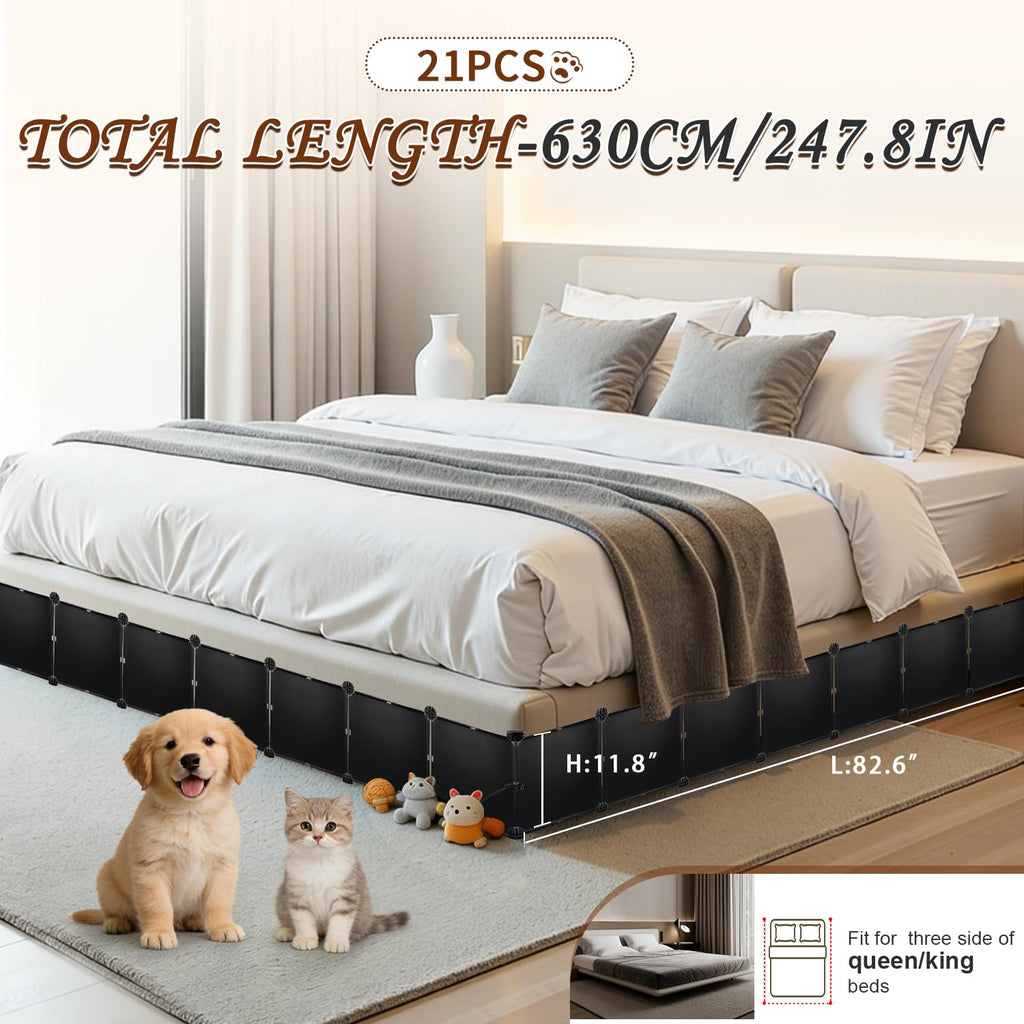 Professional Under Bed Blocker for Pets, 11.8" Height 248" Length in Total, Multi-Purpose Under Bed Blockers, Underbed Blocker for Pets Fit Queen, King Bed 3 Sides
