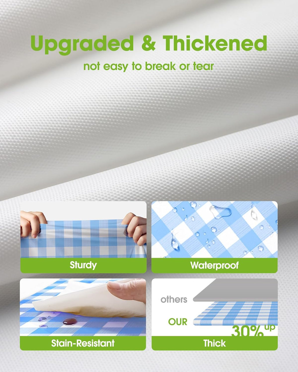 Pureegg Disposable Table Cloths - 8 Pack Gingham Design, 54 x 108 Inch, Leakproof & Sturdy, Blue Checkered