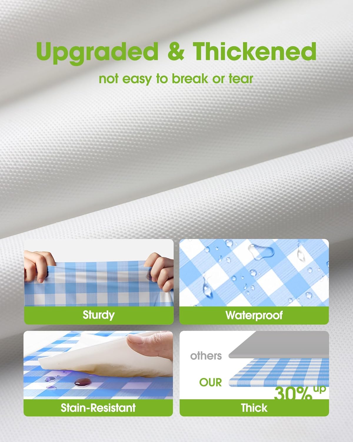 Pureegg Disposable Table Cloths - 8 Pack Gingham Design, 54 x 108 Inch, Leakproof & Sturdy, Blue Checkered