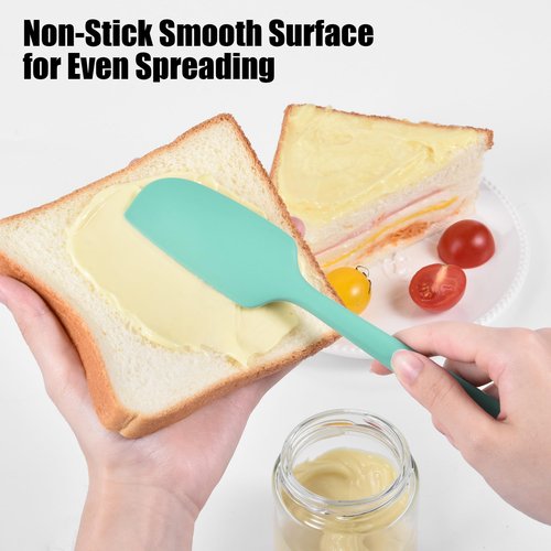 600°F Heat Resistant Small Spatula, Doosu Mini Food-Grade Silicone Bowl Scraper Compact Flexible Kitchen Cooking Baking Tool for Scraping Jar Jams Nut Butters & Mixing Stirring Sauce (Aqua Sky)