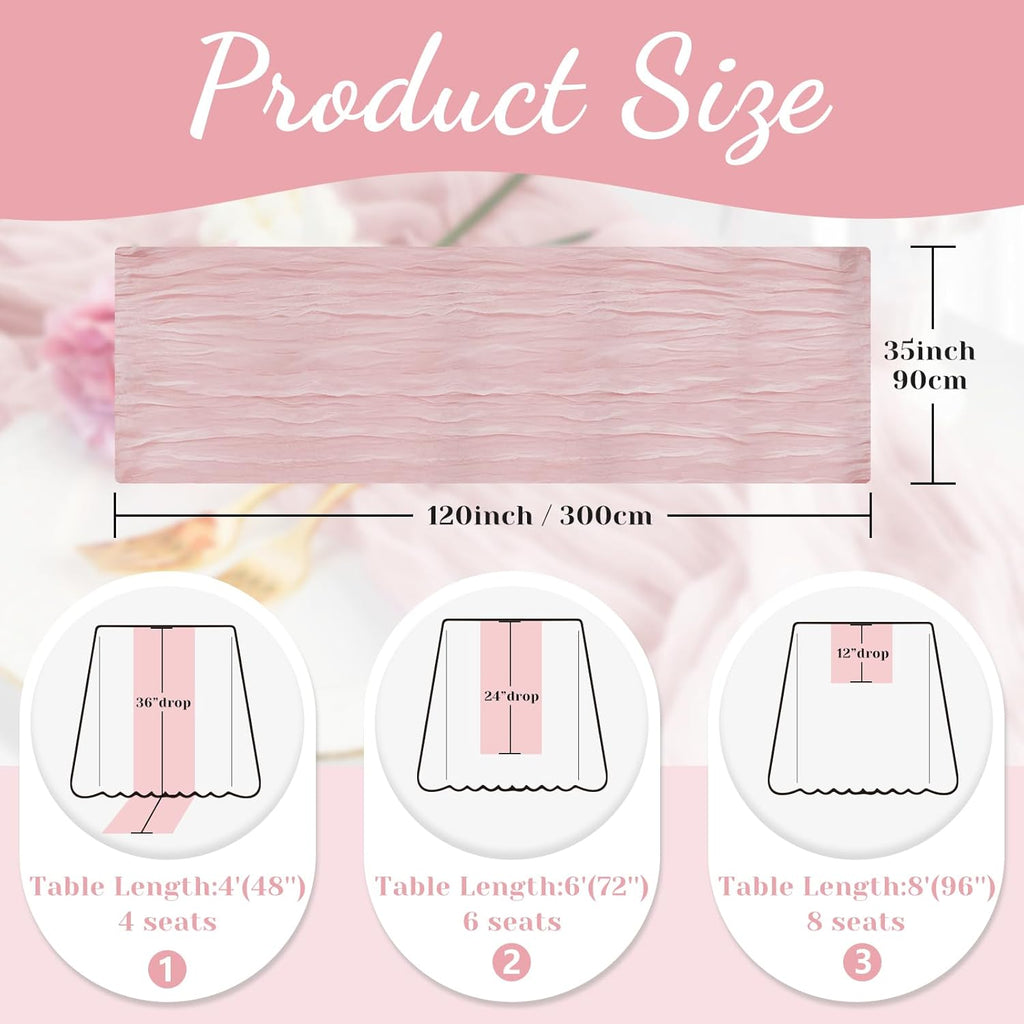 Regine Switzerland Pink Table Runner - 10 Ft Rustic Gauze for Weddings, Parties & Showers | Boho Style