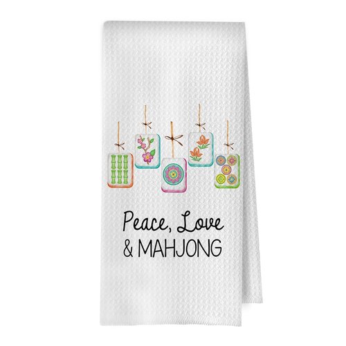 BlissfulAbon Mahjong Gifts Dish Towels - Mahjong Waffle Weave Kitchen Towels, Mah Jong Decorative Hand Towel, Hostess Gifts Tea Towel, 16×24 Inches