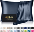 Mulberry Silk Pillowcases | King Size Natural Silk Satin for Hair & Skin | Zipper Closure - Mood Indigo
