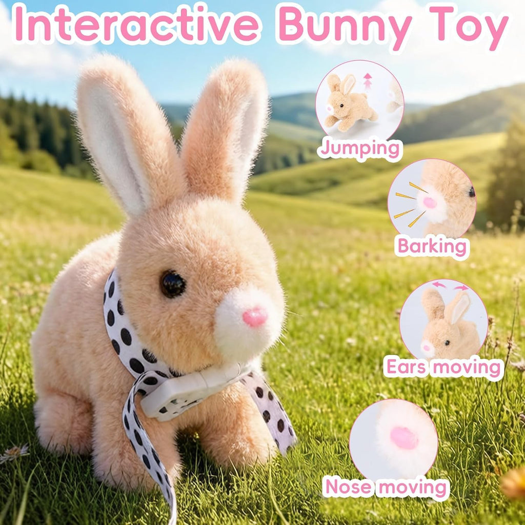 Vitality Bliss Plush Bunny Toy - Realistic Interactive Rabbit with Wiggle Ears & Twitching Nose | Brown