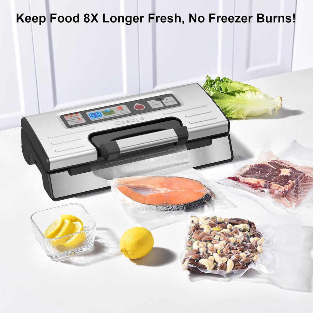Vacuum Sealer Machine - 95kPa Precision with Double Heat Seal for Dry/Moist Food | Easy-Lock Handle & Built-in Storage - Silver