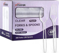 Clear Plastic Forks and Spoons Set by [Brand Name] - Heavy Duty Disposable Utensils for Parties | 400 Count