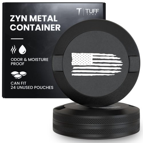 TuffTynz Premium Zyn Metal Can | Zyn Holder | Metal Zyn Container | Moisture & Odor Proof Container | Aluminum Zyn Can & Organizer | Dip Can | Zyn Tin | The Patriot (Knurled Edge, Black)