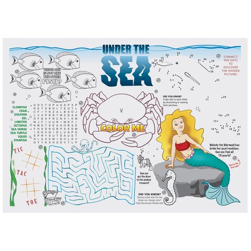 Hoffmaster 702088 Seashore Games Multipack Placemats with 3 Designs per Case, 10" Length x 14" Width (Pack of 1000)