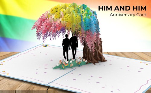 iGifts And Cards Him & Him Forever Together Under the Love Tree 3D Pop Up Card – 6"x8" Romantic Gay Greeting for Anniversaries, Valentine’s Day, Father's Day Pride Celebrations, Includes Envelope