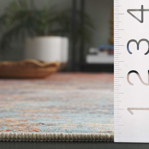 SAFAVIEH Washable Rug Tacoma Collection - 5' x 8', Red & Aqua, Slip Resistant & Easy to Clean, Ideal for Living Room, Bedroom, Home Office, Dining Space (TAC943P)