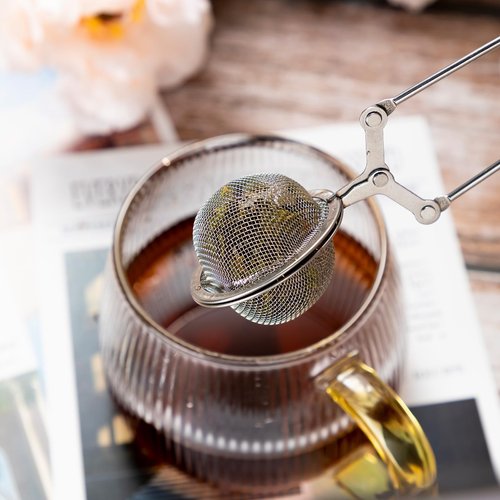 Yinder 108 Pcs Stainless Steel Tea Infuser with Handle Snap Ball Tea Strainer Metal Tea Ball Infusers for Loose Tea Fine Mesh Ball Tea Filter Tea Pincer Reusable Tea Steeper with Tong for Tea Bag