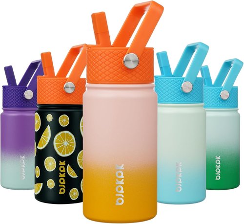 BJPKPK Insulated Water Bottle - 15 oz Stainless Steel Flask with Straw Lid | Leak-Proof & BPA-Free - Coral