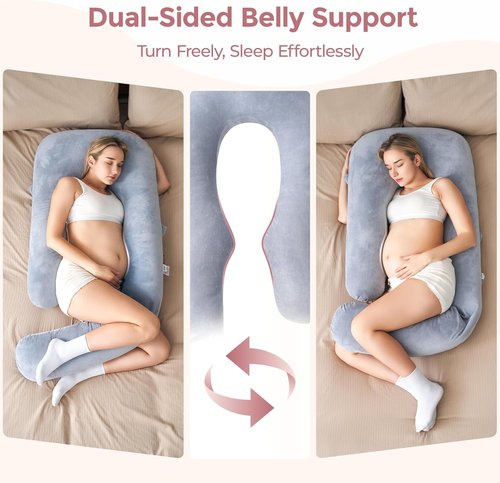Momcozy Pregnancy Pillow - Dreamlign U Pro Maternity Support with Adjustable Leg Pillow | 50-72 Inch Full Body Comfort