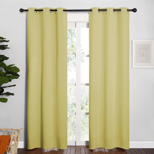 NICETOWN Blackout Curtain Panels - Thermal Insulated Grommet Drapes for Basement | Pale Yellow, 34"x84" (1 Pair)