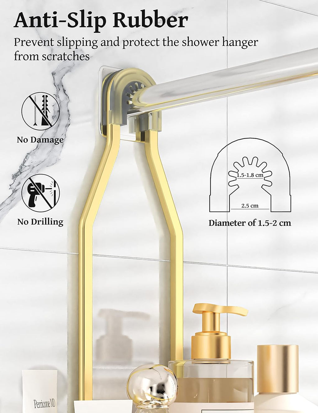 YASONIC Shower Caddy Organizer - Rust-Free Aluminum Over-the-Showerhead Rack with 10 Hooks & Soap Basket - Gold