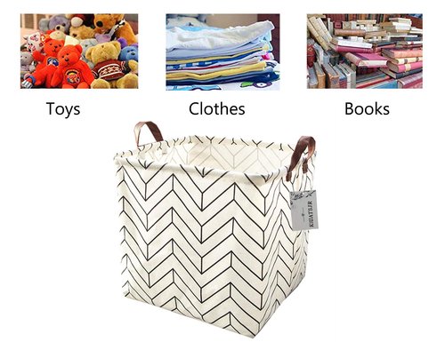 Square Canvas Toy Storage Bins Basket with Handle Collapsible Toy Organizer for Nursery Storage, Kid's Toy & Laundry, Gift Baskets(White-Geometric)