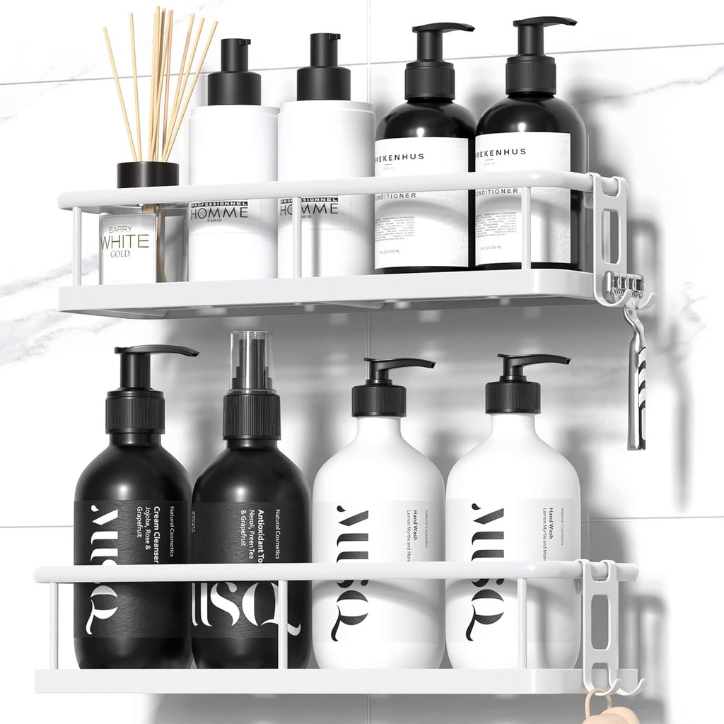 YASONIC Shower Caddy - No Drill Bathroom Organizer with Removable Hooks | Rust Proof, White, 2 Pack
