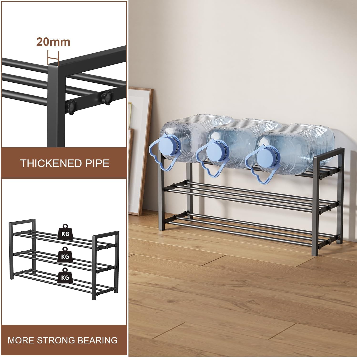 Skiennix 3-Tier Expandable Shoe Rack - Adjustable Heavy-Duty Metal Storage Organizer | Black
