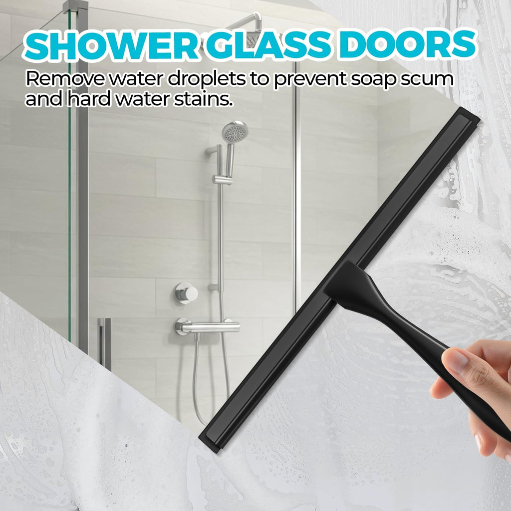 Skiennix 2-Pack All-Purpose Shower Squeegee - Stainless Steel, 10 Inches, Black | Ideal for Glass & Tiles