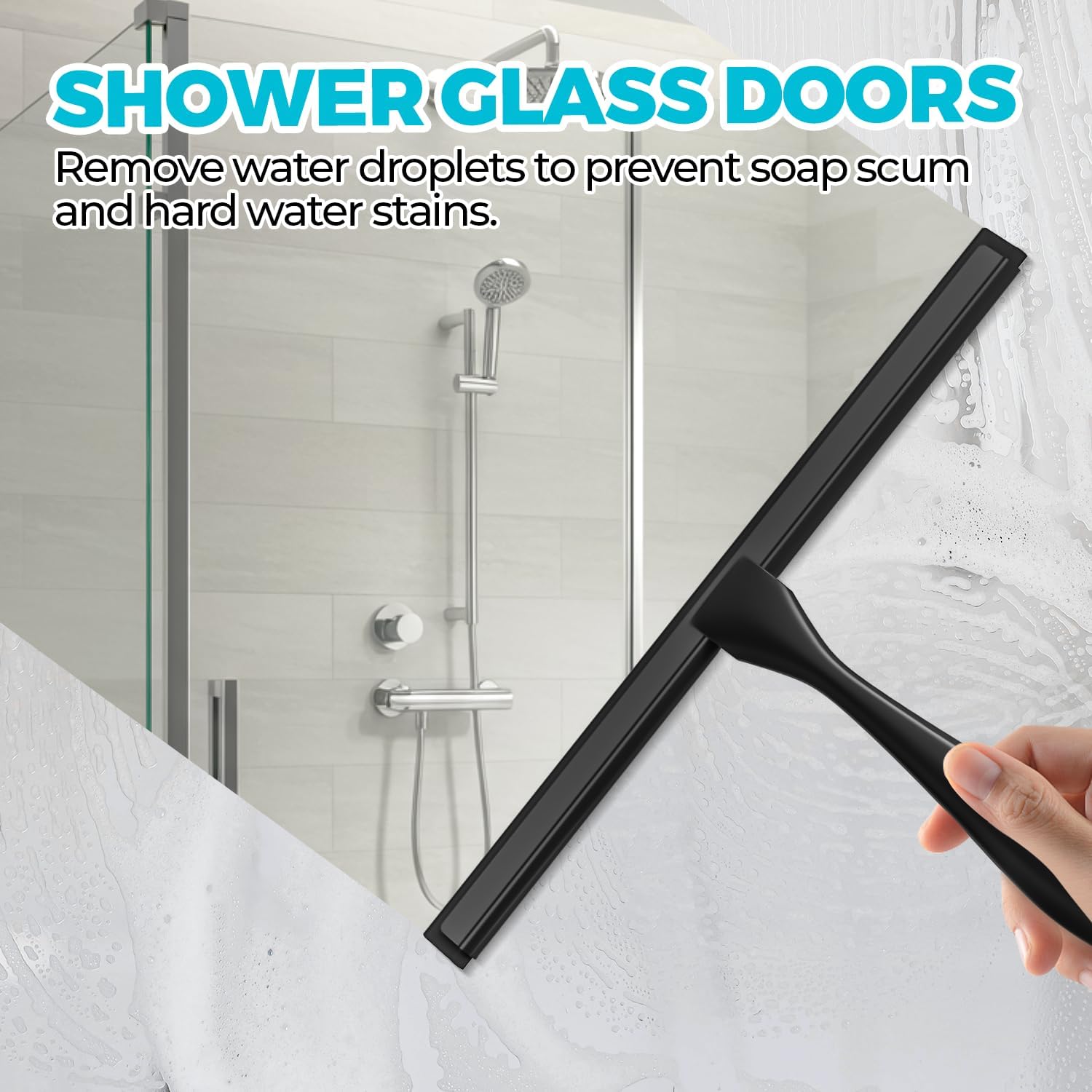 Skiennix 2-Pack All-Purpose Shower Squeegee - Stainless Steel, 10 Inches, Black | Ideal for Glass & Tiles