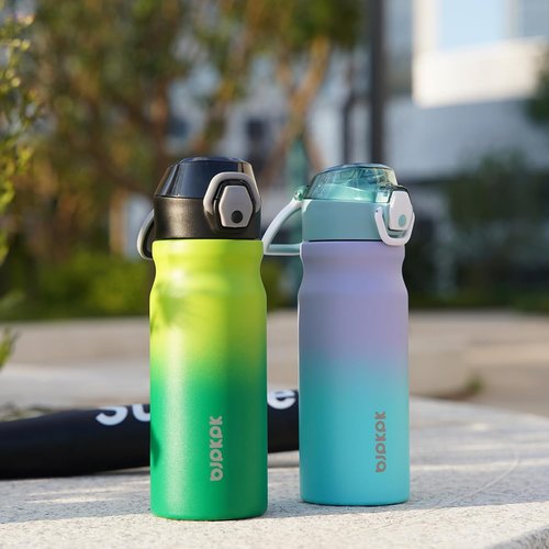 BJPKPK Insulated Water Bottle - 18oz Stainless Steel Flask with Straw, Leak-Proof Lid & Carry Handle | Lavender Green