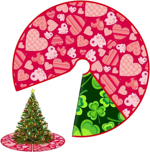 36 Inch Valentine/St Patricks Day Tree Skirt Valentine St Patricks Day Reversible Double Sided Print Mat for Holiday Party Indoor Outdoor Christmas Valentine St Patricks Day Tree Mat Decoration